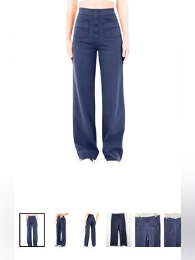 HALARA Navy High-Rise Wide Leg Pants with Front Button Detail